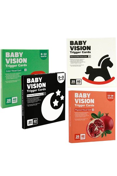 OEM Set of 4 books for baby's visual stimulation, black, white, red and color images, 0-36 months