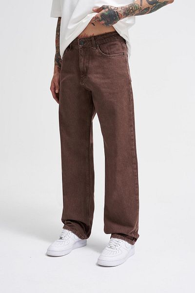 Machinist Baggy Relaxed Jean Effect Trousers Coffee Acid
