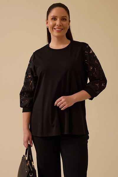 Gala-Xi Galaxi Women Plus Size Lace Sleeve Blouse 4013 Black