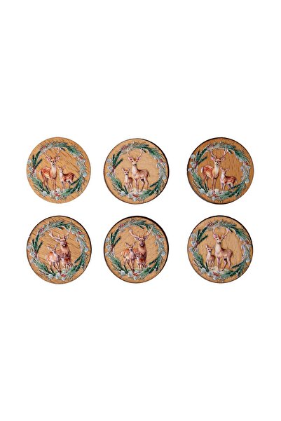 Anadolia Anne ve Bebek Geyik Desenli 6'lı Ahşap Magnet Seti