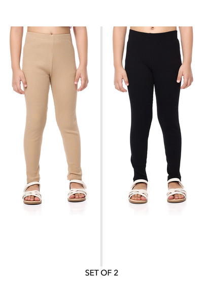 R&B Pack of 2 Ribbed Leggings with Elastic Waist