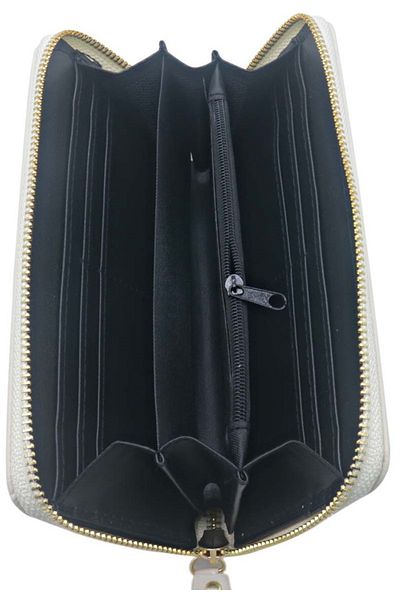 OEM Portofel dama, brodat, piele ecologica, 20 x 11 x 2.5 cm, Alb