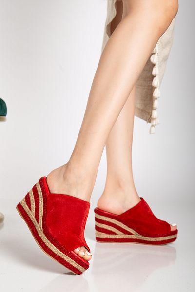 Elile Shoes Genuine Leather Suede Wedge Heel Slippers from 33-34-35 to 41-42-43-44-45