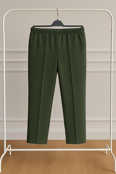 FATELLA Women's Mother Elastic Waist Comfort Comfortable Fit Front Striped Combed Cotton Trousers