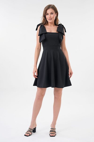 vuvutasarım Lycra Crepe Fabric Straps Connectable Strapless Neckline A-Line Flared Cutout Black Evening Dress 2030