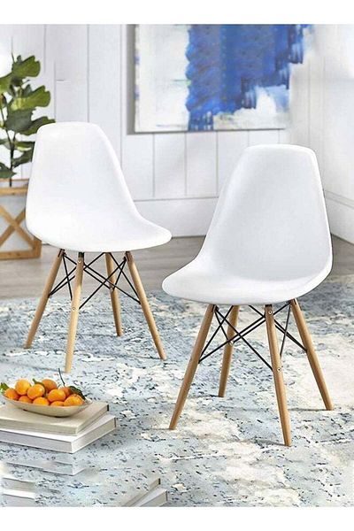 Taimi Pack of 2 Modern Style Plastic Dining Chair Mid Century Modern DSW Chair, Shell Lounge ,White