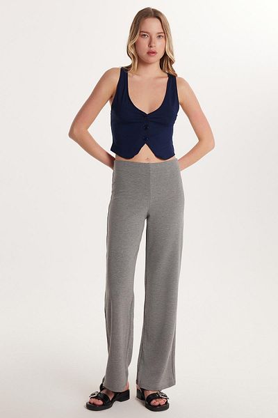 Tudors Women's Relax Fit Relaxed Cut Elastic Wide Leg Modal Anthracite Trousers