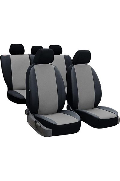 Pok-Ter Set Huse Scaune Auto Pok-Ter Perline, Piele Ecologica, Negru - Gri, 9 piese