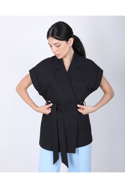 DEQ FASHION Women's Black Off-Shoulder Oversize Belted Vest