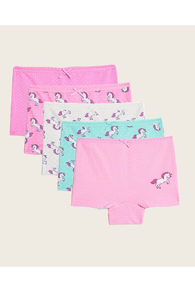 R&B Pack of 5 Unicorn Print Boyshorts
