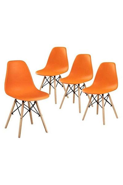 Taimi Pack of 4 Modern Style Plastic Dining Chair Mid Century Modern DSW Chair, Shell Lounge ,Orange