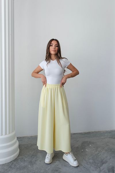 Hatun Atila Wide Cut Flared Double Crepe Trouser Skirt with Elastic Waist - Yellow