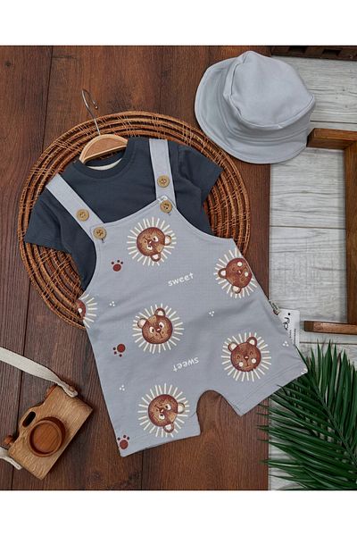 bebicix Salopet Safari Hat with Shoulder Clips Body Badi Salopet Summer Baby Boy Set
