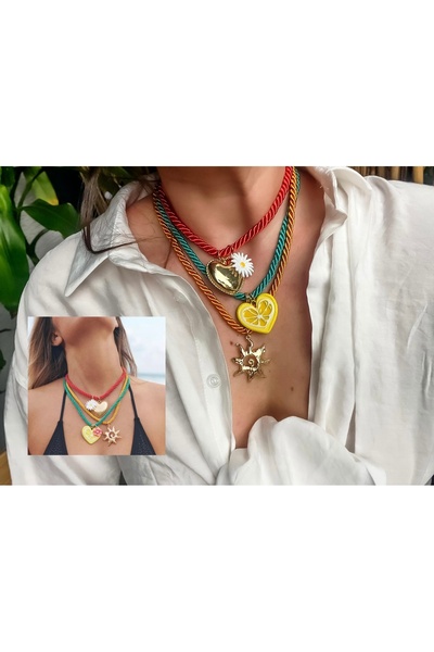 H&S AKSESUAR Brand Colorful 3-Piece Rope Charm Necklace
