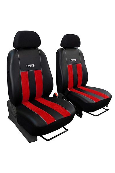 Pok-Ter Set Huse Scaune Auto Pok-Ter GT1+1, Piele Ecologica si Material Textil tip Alcantara, Negru - Rosu,