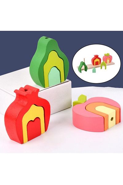 OEM Joc educativ din lemn, Fructe de sortat si stivuit, Montessori, 11 piese