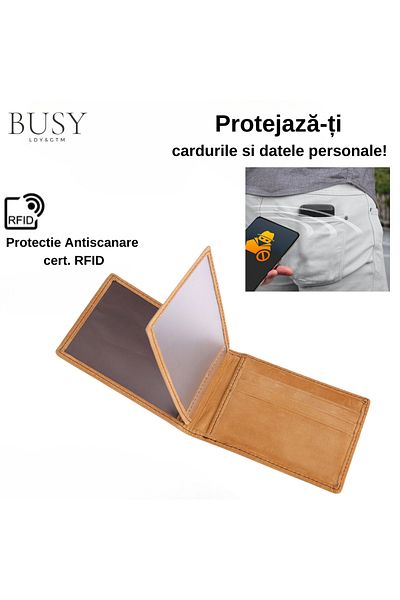 Busy Lady&Gentleman Avangard minimalist men's wallet, ultra slim, anti-RFID card scanning, genuine leather, brown