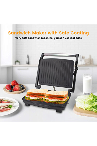 sonashi 4 Slice Contact Grill Maker – Non-Stick, Stainless Steel Body with Cool Touch Handles