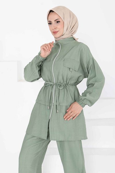 TOFİSA Tie Waist Double Suit Green - 27181