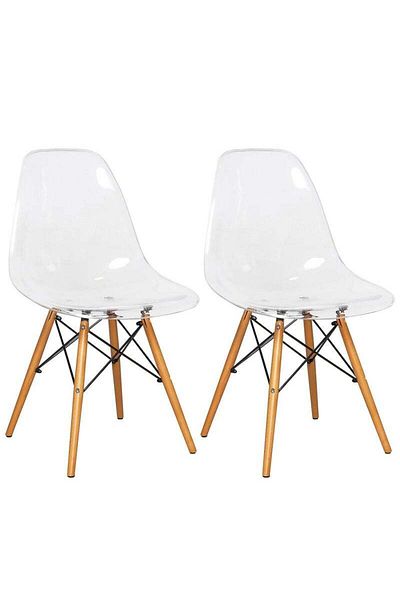Taimi Pack of 2 Modern Style Plastic Dining Chair Mid Century Modern DSW Chair, Shell Lounge ,Clear