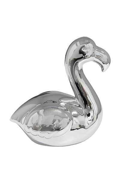 Clayre & Eef Obiect decorativ ceramic Flamingo argintiu 12*11 cm