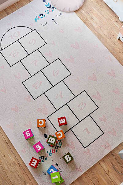 Serente Home Seksek Desenli Anti-bakteriyel Kaymaz Taban Şönil Pembe Beyaz Ço...