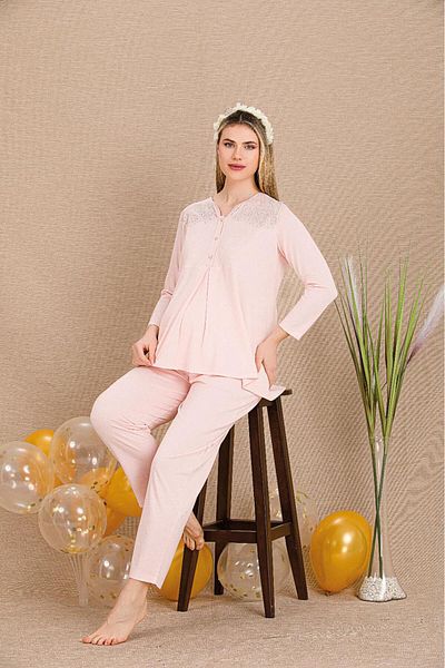 LADY'ES Pink Lace Detailed 2-Piece Maternity/Set