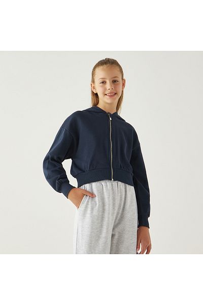 Juniors Solid Zip Through Hoodie With Long Sleeves