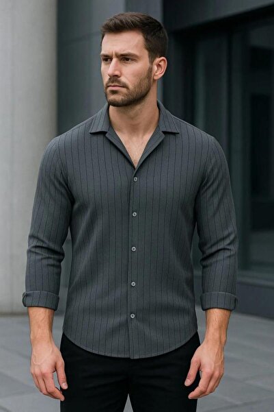 COMANCHERO قميص ZR كريب مخطط للرجال بأكمام طويلة