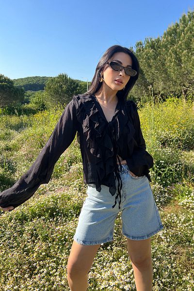 Seda Yalçın Atelier Black Long Sleeve Ruffle Blouse