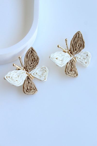 Leo'Stone New Season Straw Butterfly Design Summer Lightweight Women's Earrings