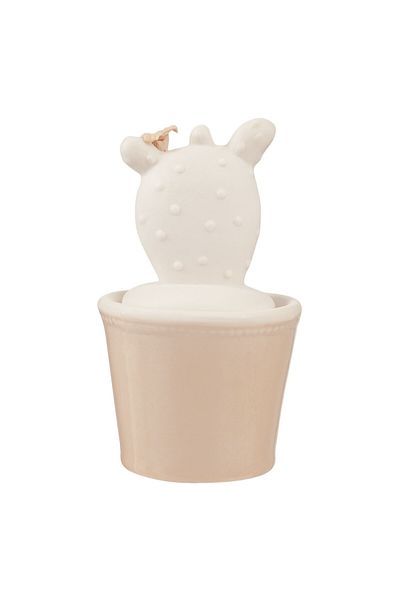 Clayre & Eef Decorative Ceramic Jar for Spices White Beige Cactus Ø 7*11 cm