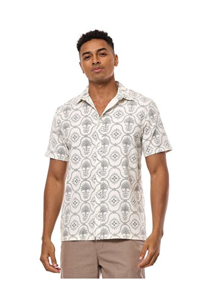 R&B Patterned Shirt with Spread Collar and Short Sleeves