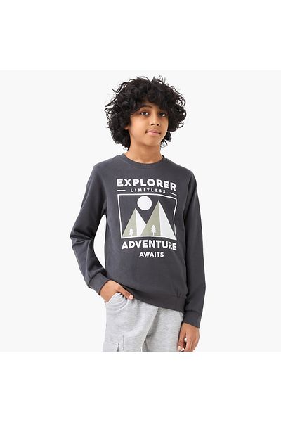 Juniors Slogan Print Sweatshirt With Long Sleeves