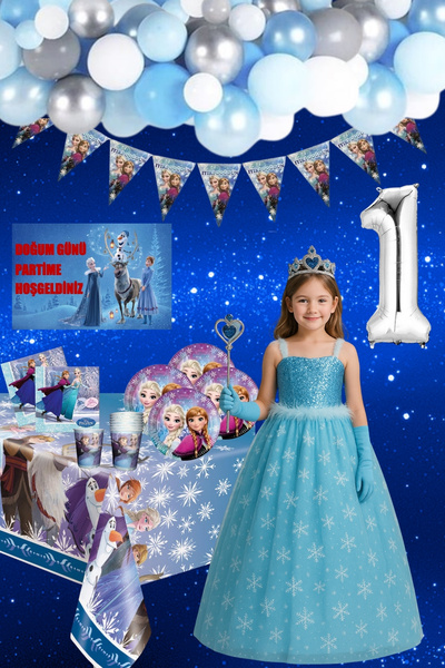Parti Kırtasiye Frozen Elsa Kostüm Ve 40 Kişilik Doğum Günü Seti – Karlar Ülk...