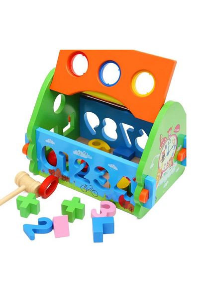OEM Montessori educational toy, Wooden house with numbers and geometric shapes, 3 in 1, 20 pieces
