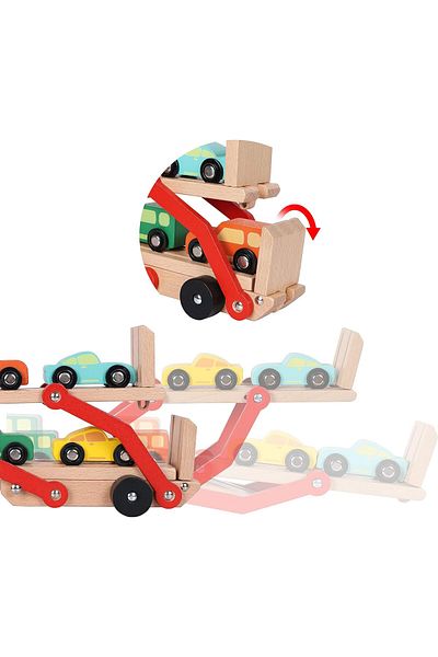 OEM Wooden Truck Toy with Platform and 4 Cars