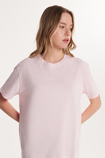 Tudors Дамска тениска с къс ръкав и кръгло деколте, 100% памук, розова, с рел...