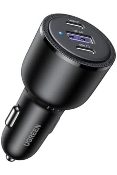 Ugreen 69W Fast USB Car Charger with 3 Ports - USB C for Quick Charging (Black)