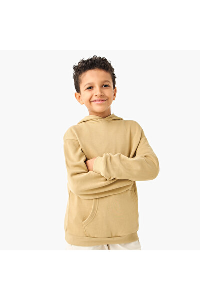 Juniors Solid Hooded Sweatshirt With Kangaroo Pocket And Long Sleeves