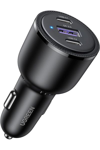 Ugreen 69W Fast USB Car Charger with 3 Ports - USB C for Quick Charging (Black)