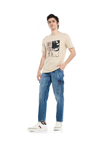 R&B Faded Cargo Jeans with Button Closure