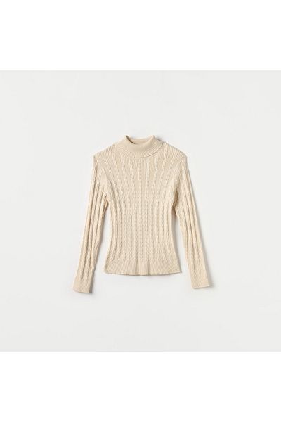 Juniors Textured Turtleneck Sweater With Long Sleeves