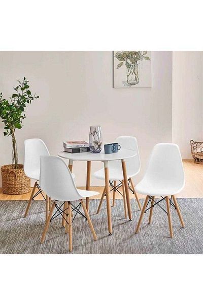 Taimi Pack of 4 Modern Style Plastic Dining Chair Mid Century Modern DSW Chair, Shell Lounge ,White