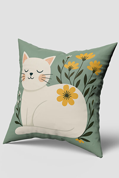 EsnafAli Beyaz Tüylü Sevimli Kedi Figürlü Kırlent Kılıfı