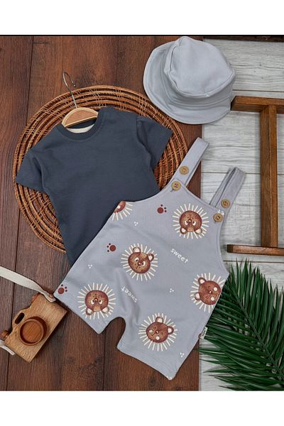 bebicix Salopet Safari Hat with Shoulder Clips Body Badi Salopet Summer Baby Boy Set