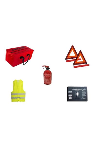 motor starter Kit Siguranta Auto Omologat, Geanta depozitare, Trusa medicala, Stingator pulbere P1, Vesta, Triungh
