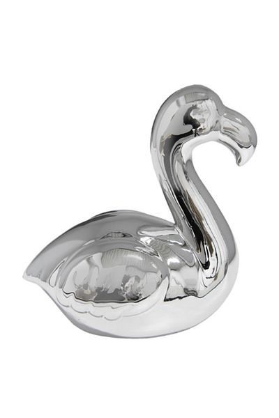 Clayre & Eef Obiect decorativ ceramic Flamingo argintiu 12*11 cm