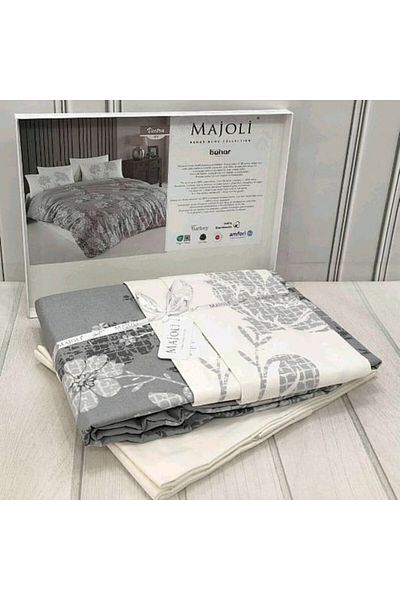 Majoli Bahar Home Collection Double Bed Linen, 100% Cotton Ranforce, 144 Tc, 4 Pieces, Grey, Vectra Grey