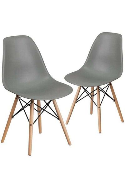 Taimi Pack of 2 Modern Style Plastic Dining Chair Mid Century Modern DSW Chair, Shell Lounge ,Gray